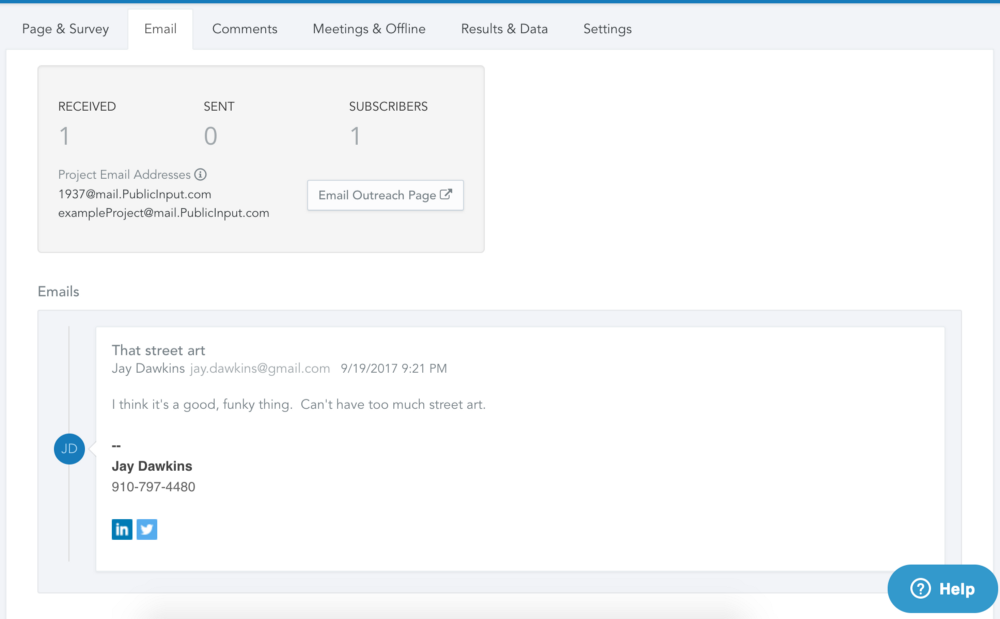 Direct residents to a project email address, or forward correspondence to your endpoint