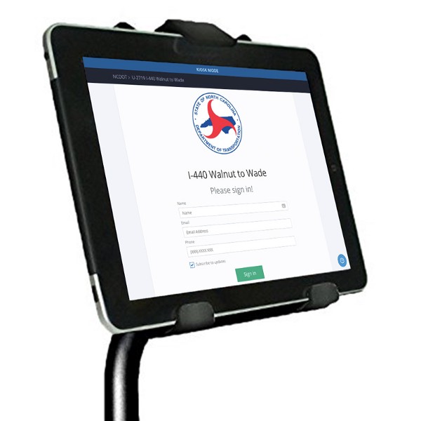 Example meeting sign-in screen deployed via tablet.