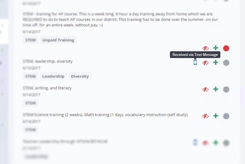 Comment stream from teachers responding via online and text messaging